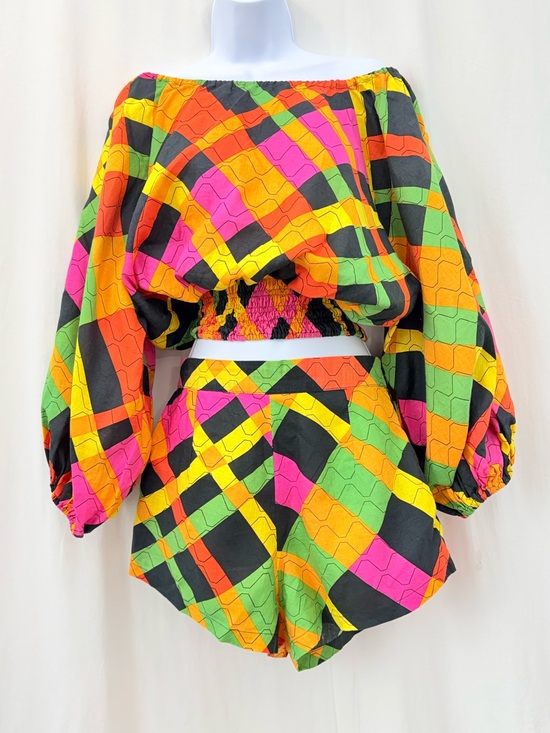 s/w/f boutique Pants - s/w/f boutique Artista Orange Pink Billow Sleeve Top & Shorts Small 100% Linen